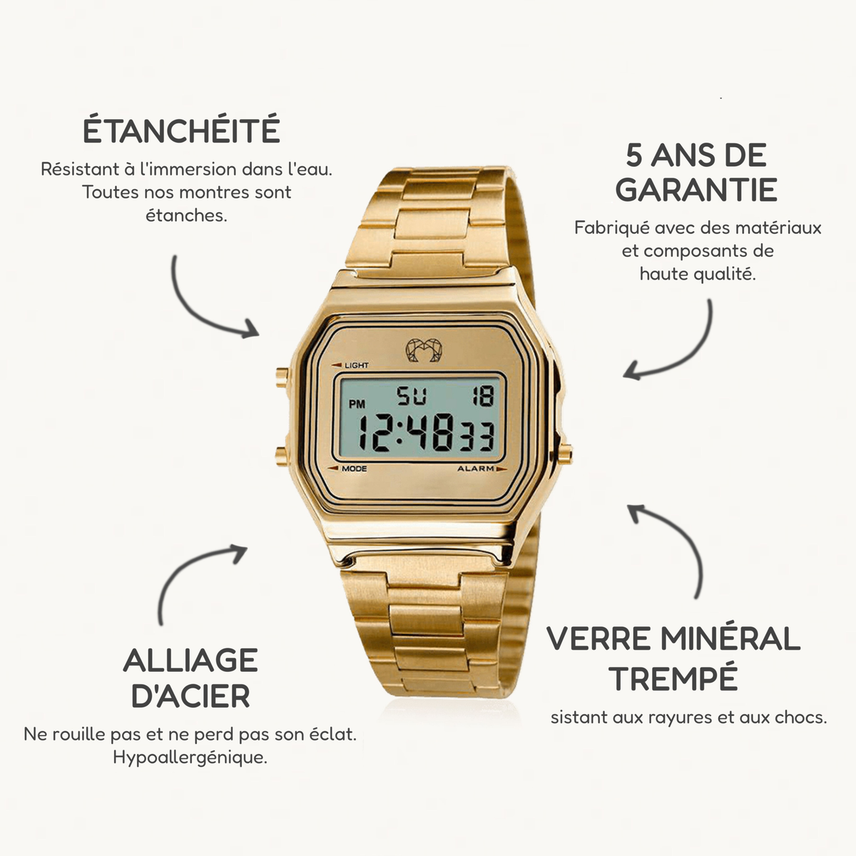 Montre Digitale Vintage ~ Or