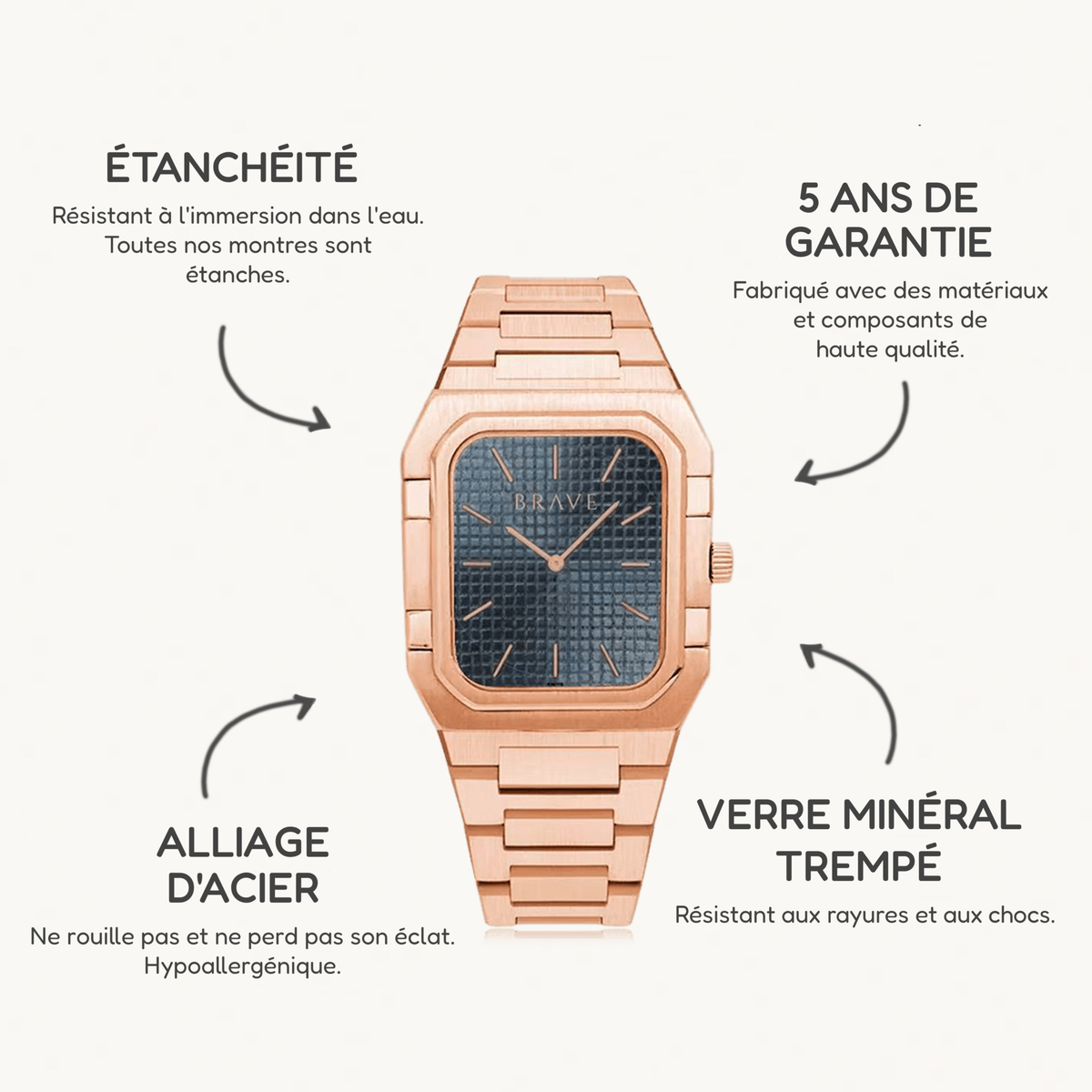 Montre BRAVE Brando ~ Or Rose-Bleu