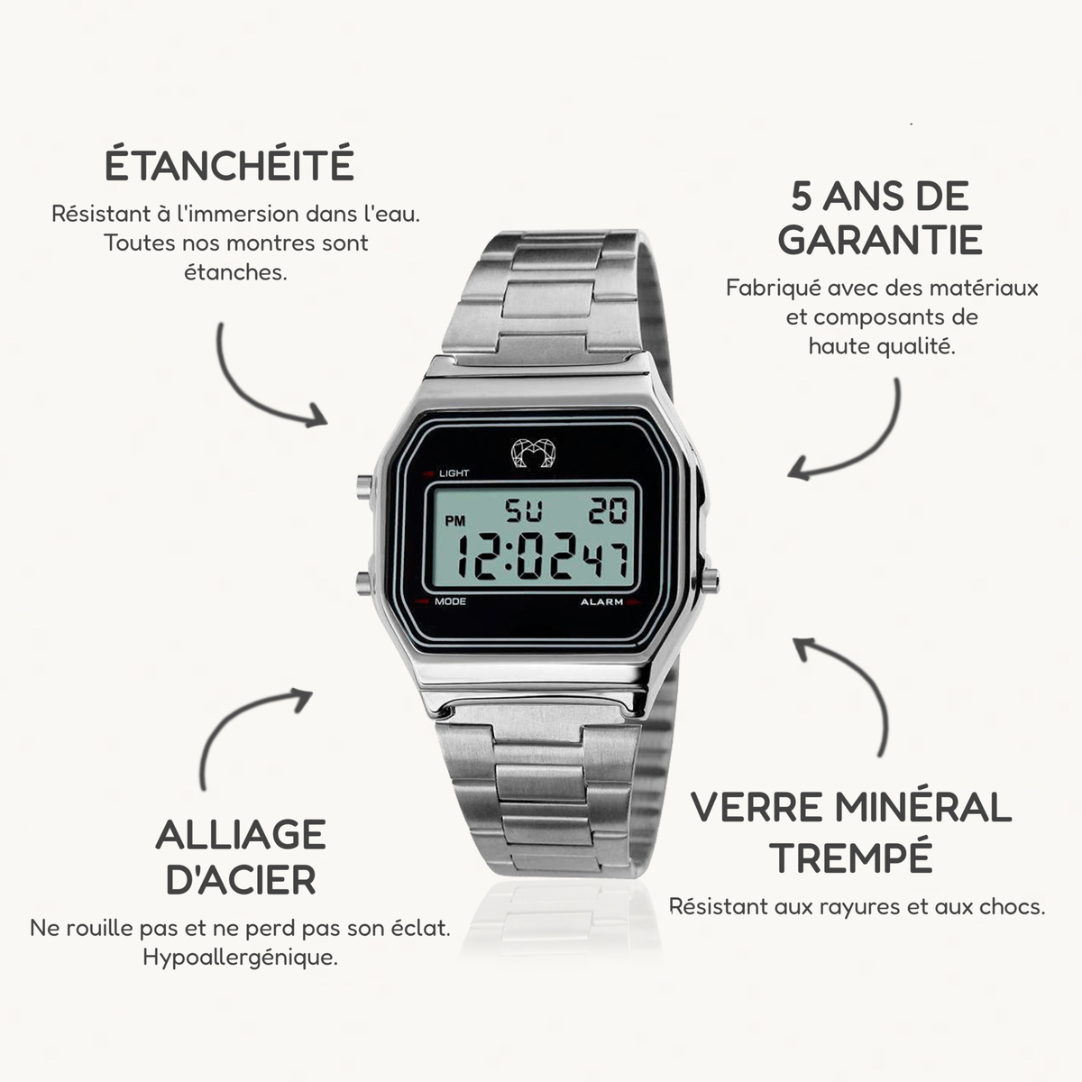 Montre Digitale Vintage ~ Argent