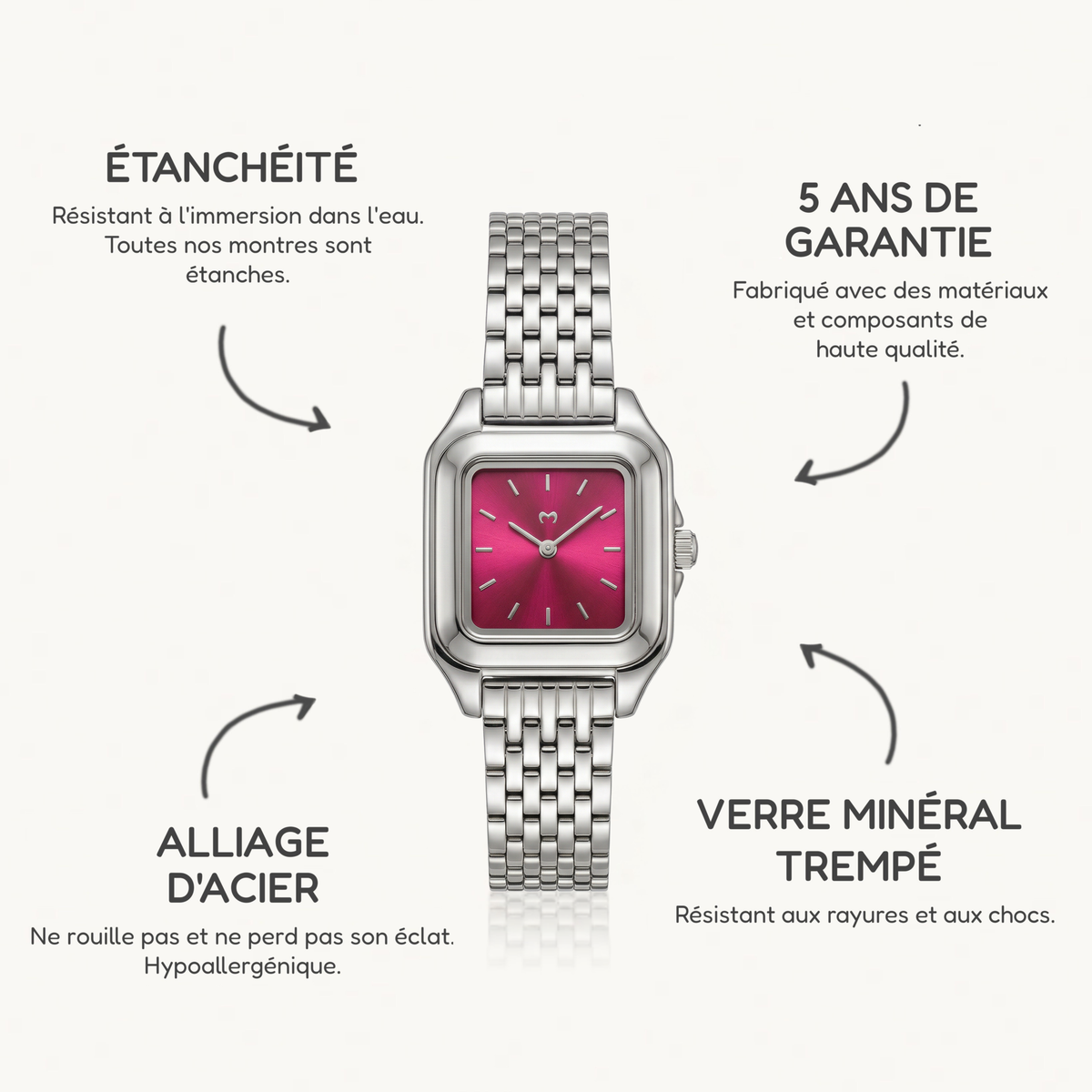 Montre Hampton ~ Argent Grenat