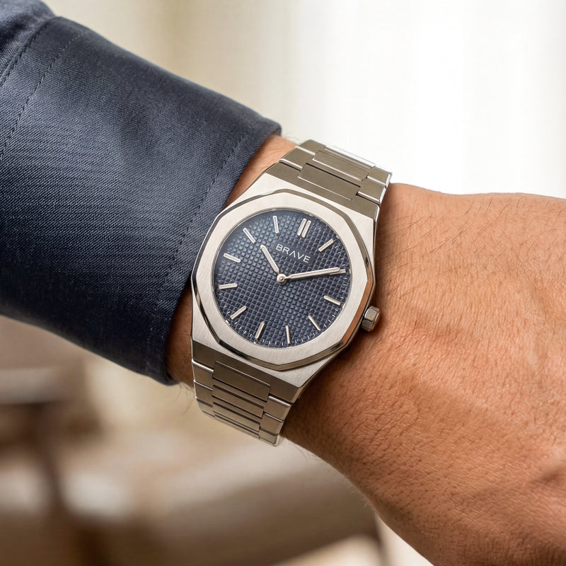 Montre BRAVE Empire ~ Argent-Marine