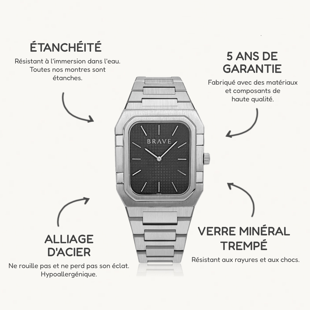 Montre BRAVE Brando ~ Argent-Noir