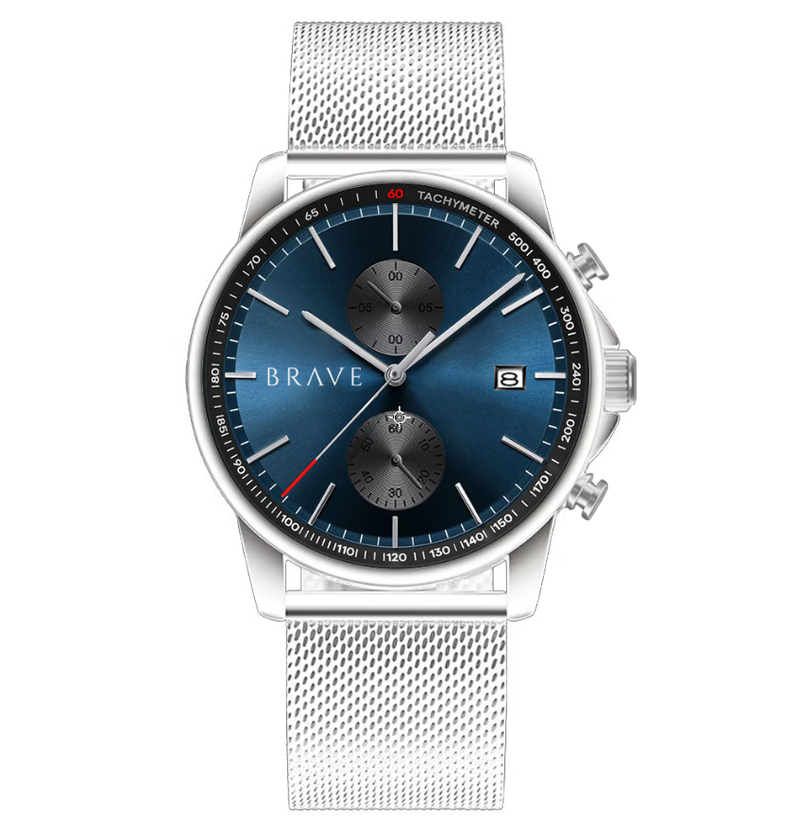 Montre BRAVE Atlantide ~ Argent-Bleu Foncé