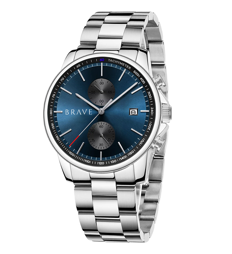 Montre BRAVE Monarque ~ Argent-Bleu Foncé