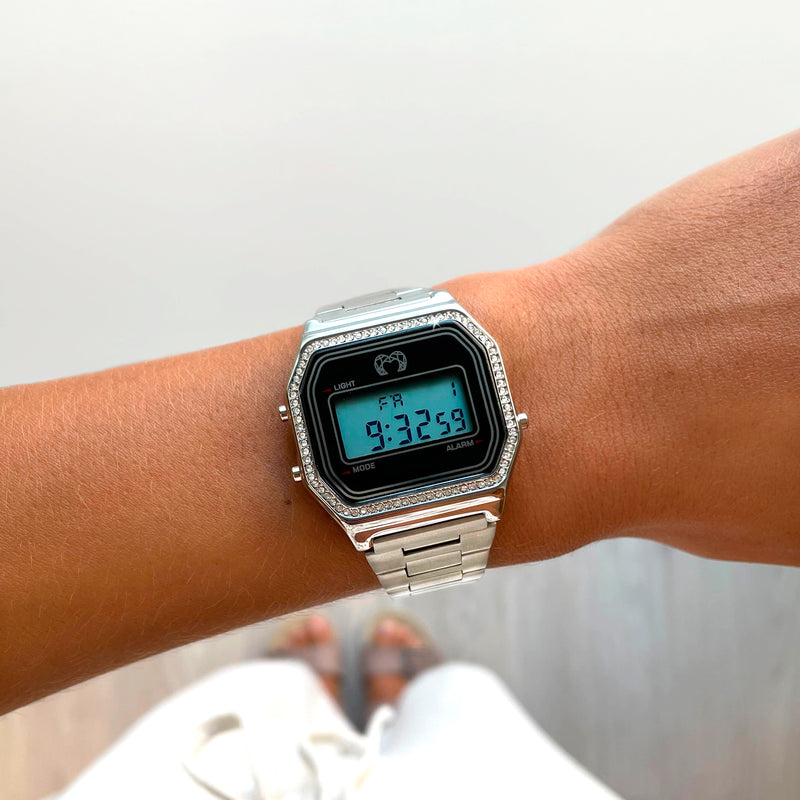Montre Digitale "Rétro Brillant" ~ Argent - LaMaisonDesBijoux